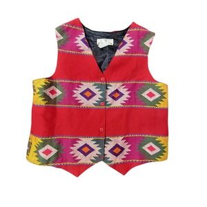 EUC Vintage Orvis Large Red Native western Geometric Cotton Tapestry Vest